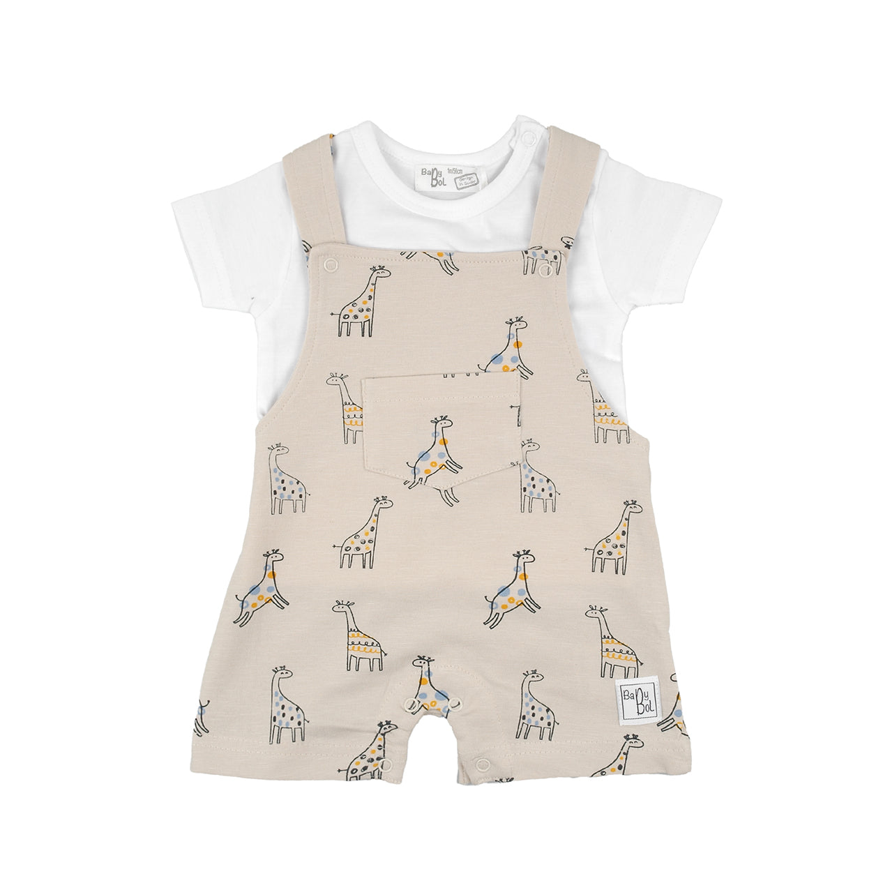 Beige Giraffe Dungaree Set