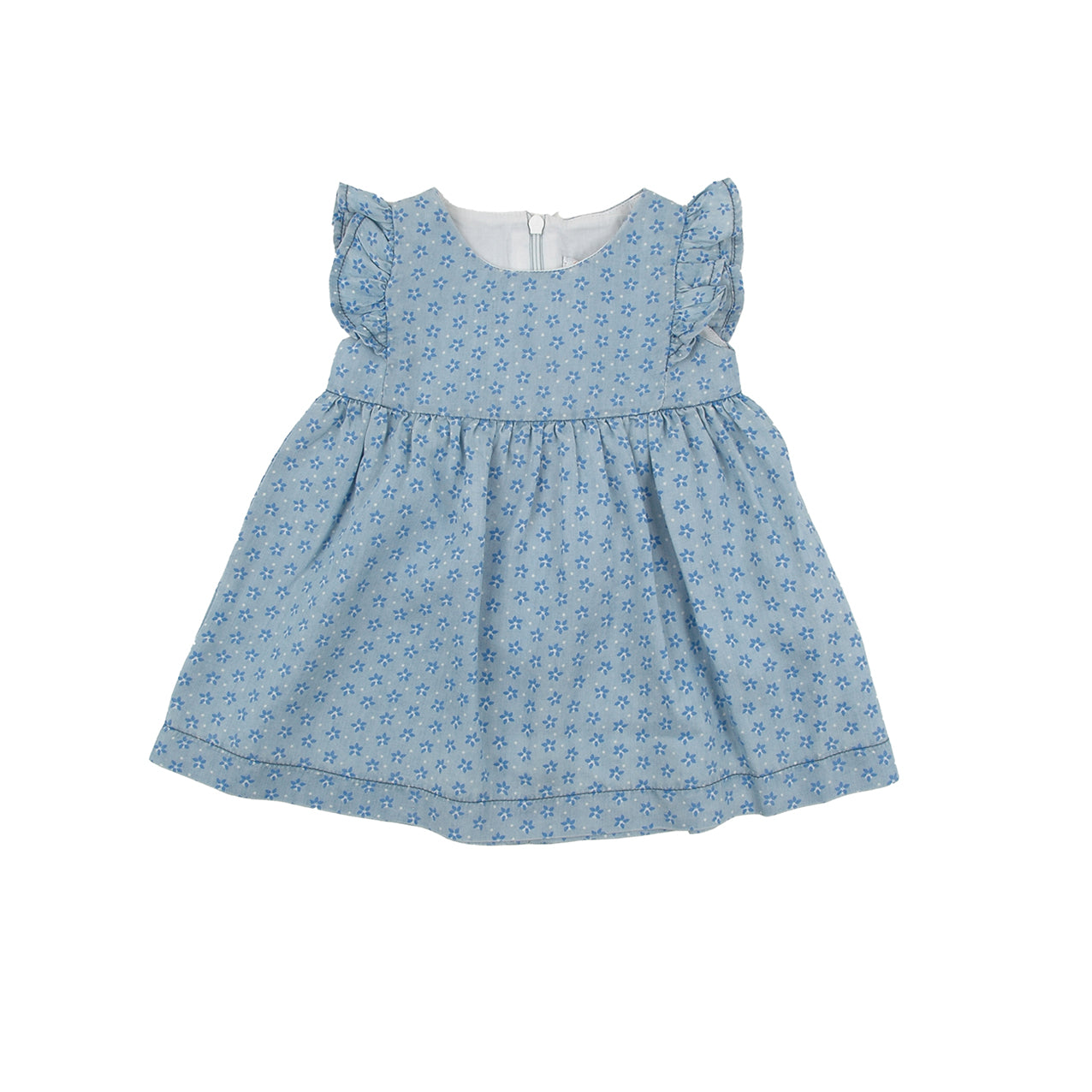 Sleeveless Blue Dress with Flower Pattern