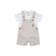 Load image into Gallery viewer, Smart Beige Striped Dungaree 2 pc Set
