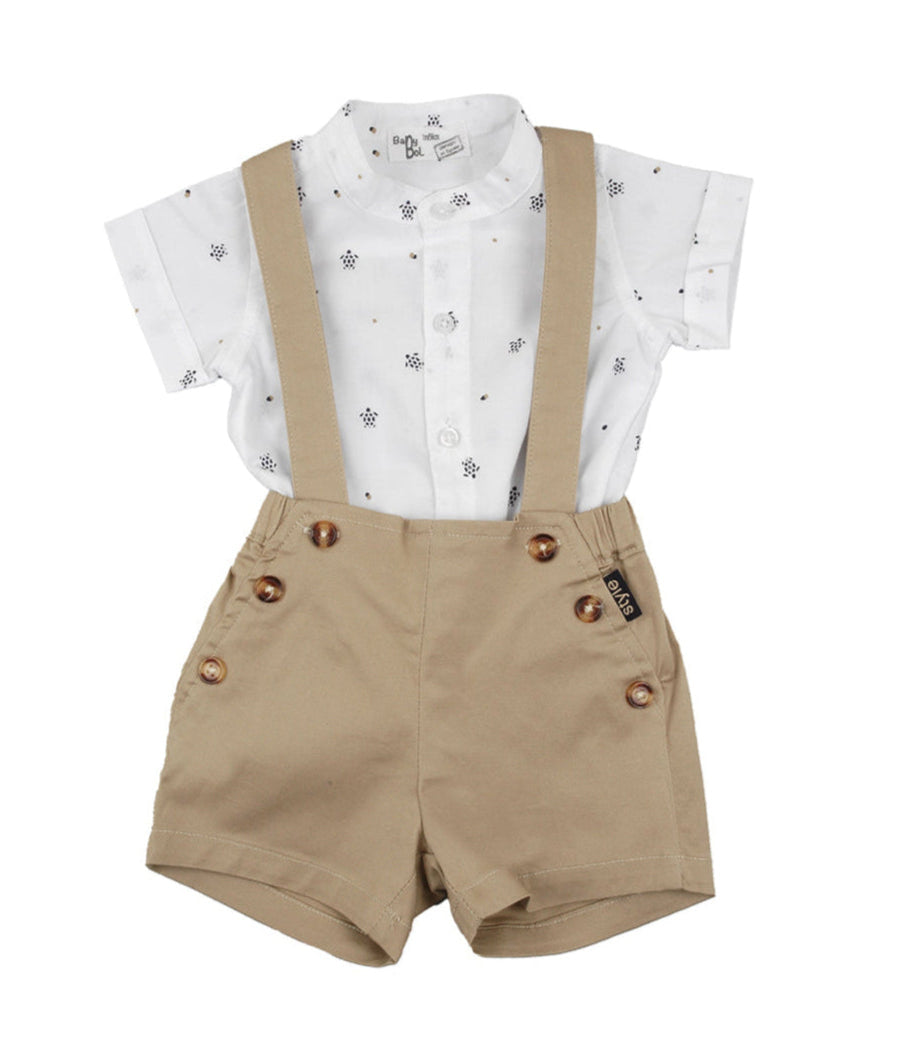 Stylish Beige Dungaree 2 pc set