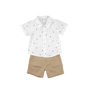 Turtle Button Shirt & Beige Shorts