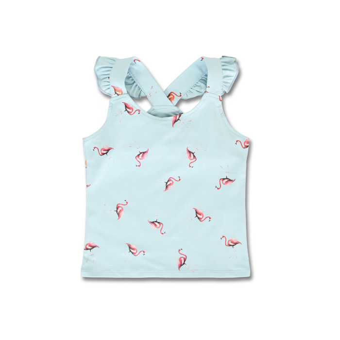 Sky Blue Sleeveless Shirt with Flamingo Pattern