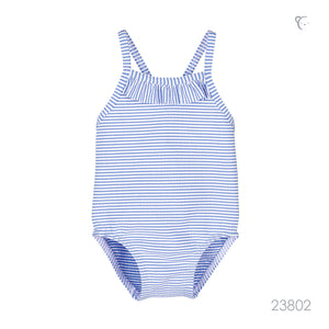 Striped blue and white swimsuit in pocket