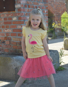 Yellow T-shirt with Textured Flamingo