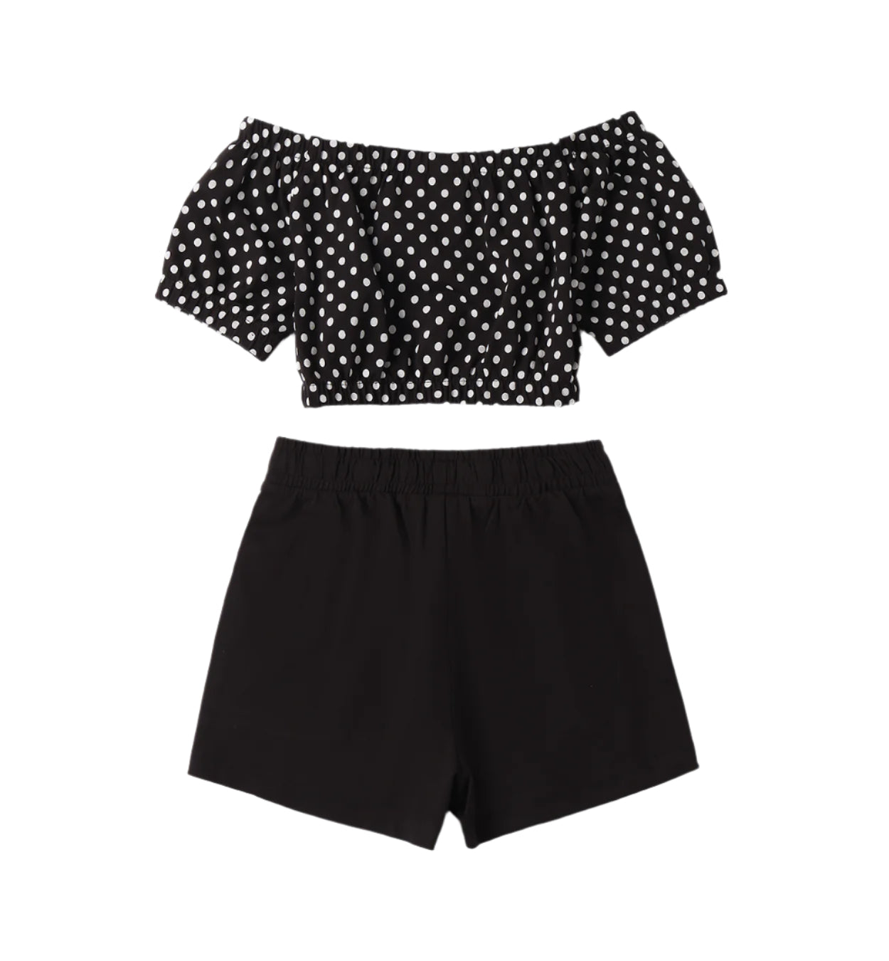 Black Polka Dot Crop-Top & Shorts Set