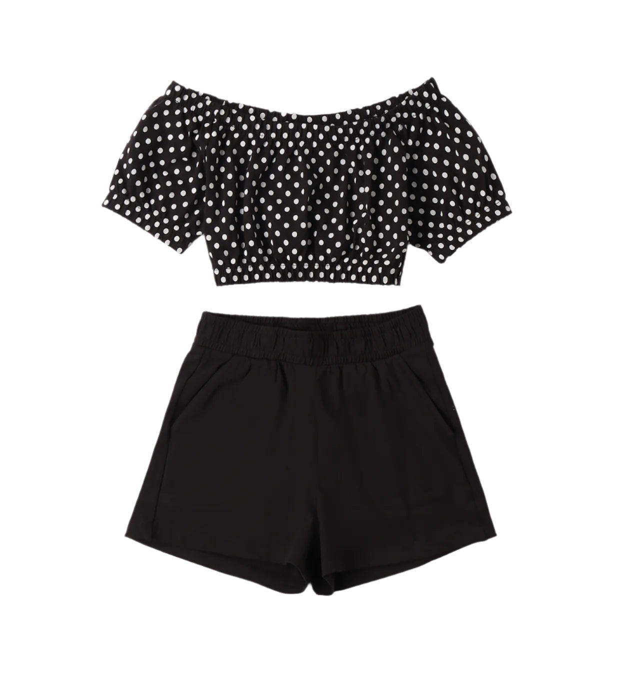 Black Polka Dot Crop-Top & Shorts Set