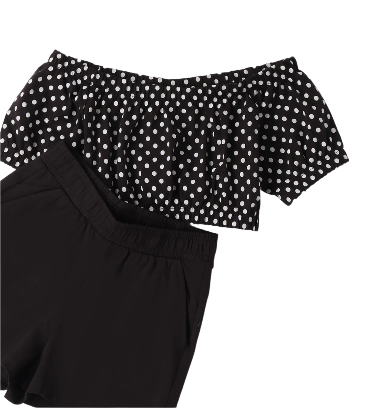 Black Polka Dot Crop-Top & Shorts Set