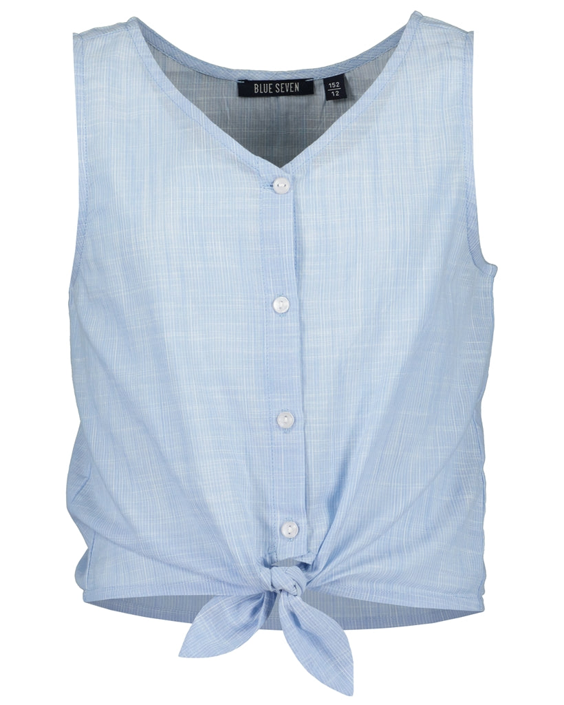 Pastel Blue Sleeveless Blouse with Knot