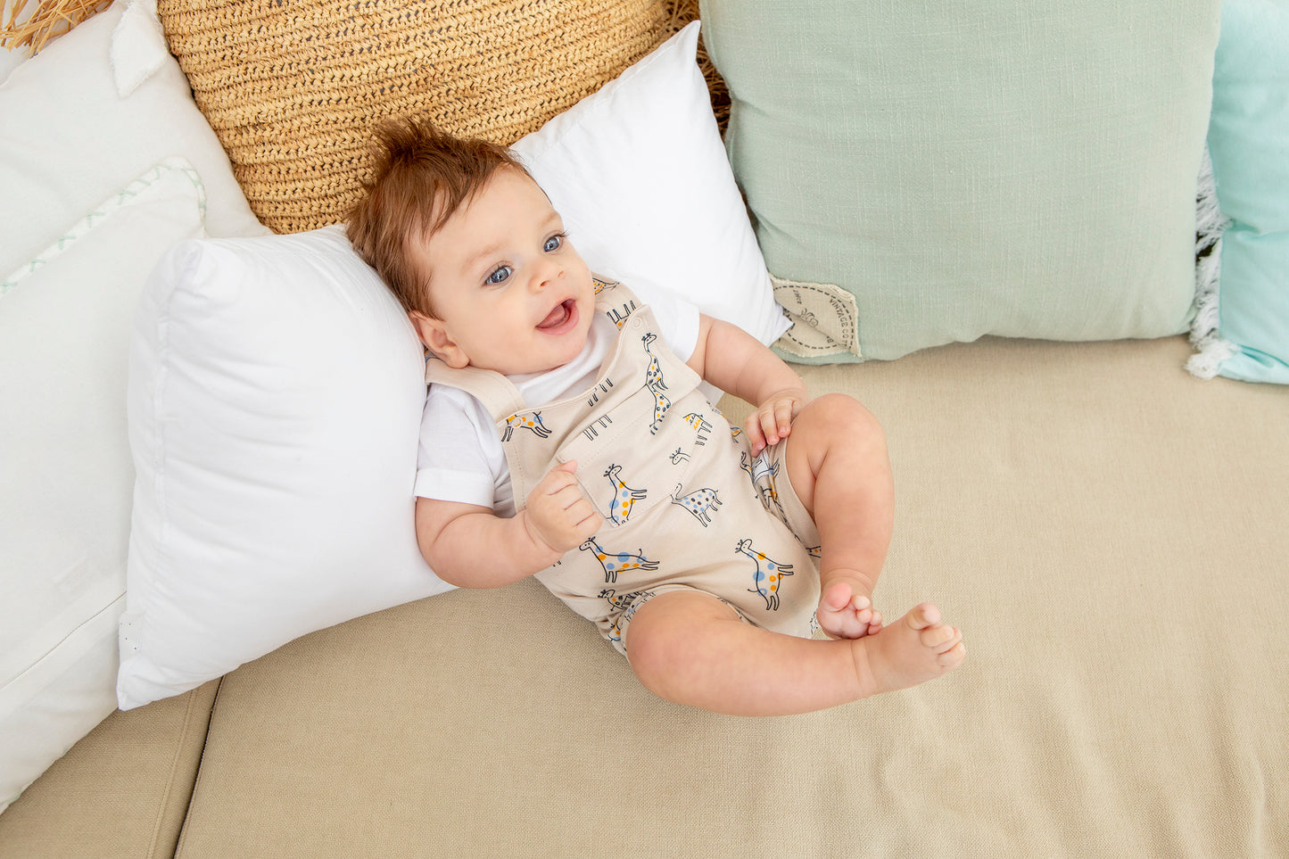 Beige Giraffe Dungaree Set