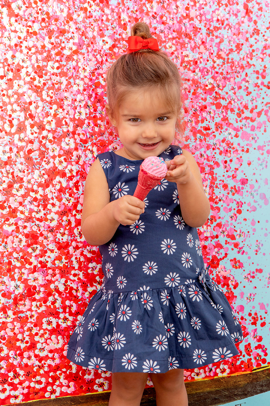 Navy Blue Soft Flower Pattern Dress