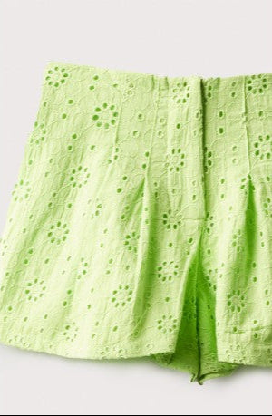 Neon Green Embroidered Shorts