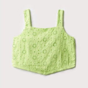 Neon Green Embroidered Tank-Top