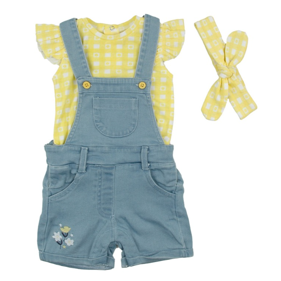 Denim Dungaree with Yellow t-shirt Set