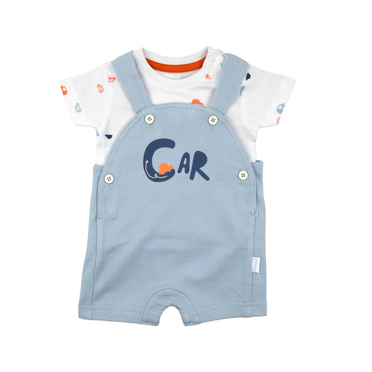 Powder Blue Car Dungaree Set
