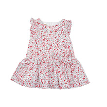 Load image into Gallery viewer, Red flowery Dress with Frill &amp; Bow
