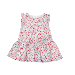 Red flowery Dress with Frill & Bow