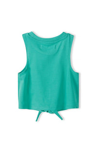Green sleeveless t-shirt with knot
