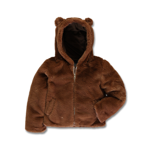 Brown fur jacket with bear ears