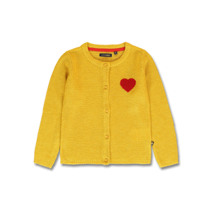 Mustard Cardigan with Red Heart