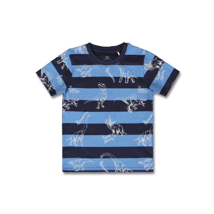 Blue/Navy Striped Dino T-shirt