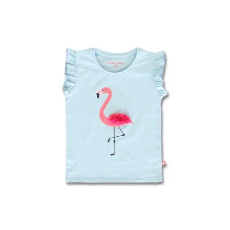 Sky Blue/yellow Top with Textured Flamingo