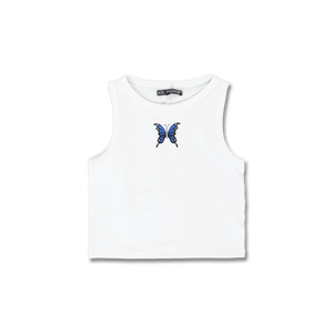 White Sleeveless Crop Top with Butterfly