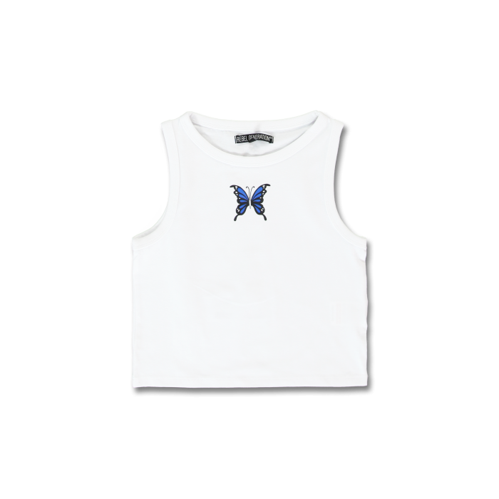 White Sleeveless Crop Top with Butterfly