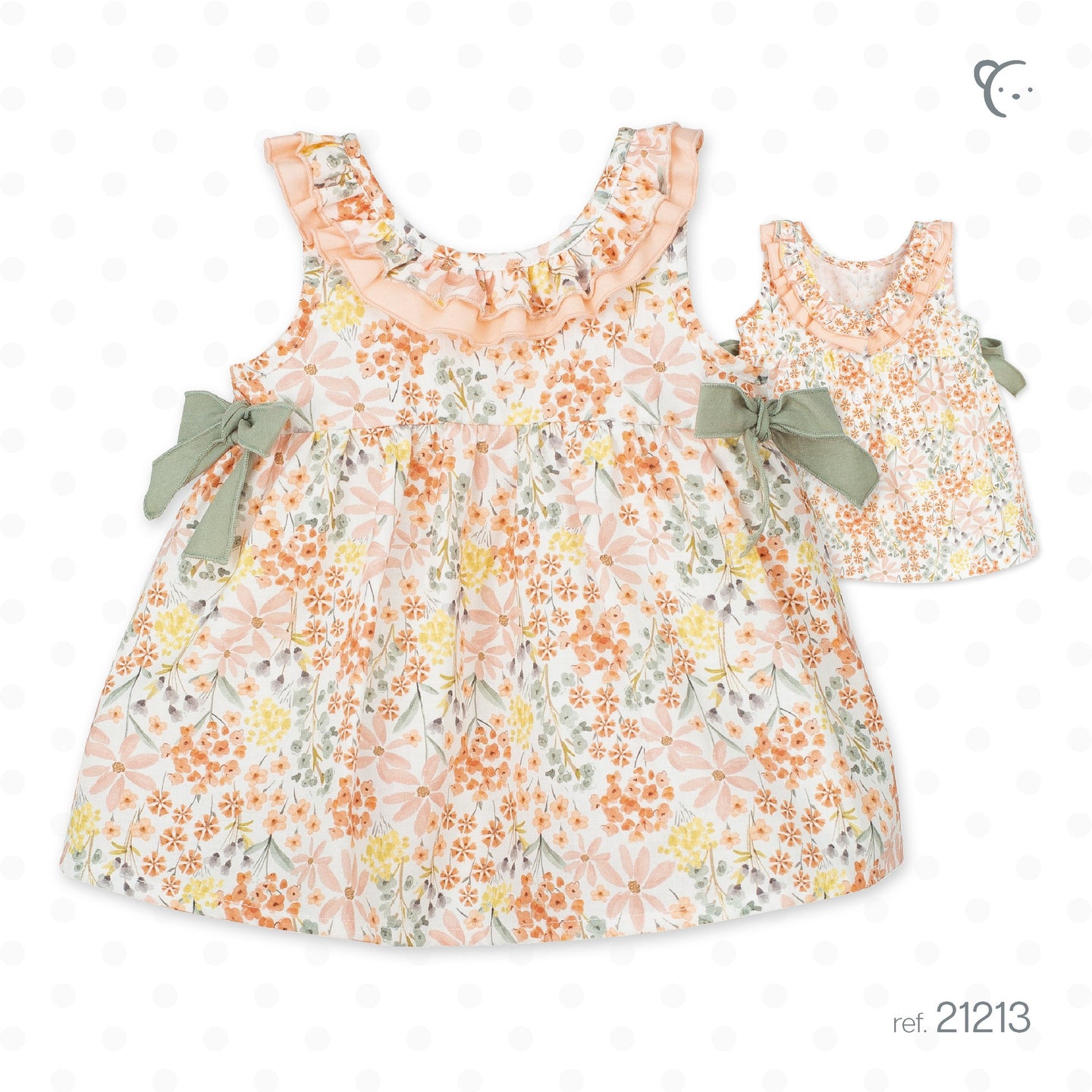 Peach/green floral dress with bows