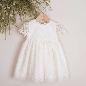 Cream short sleeve lace dress