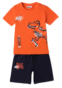 Orange Dinosaur T-Shirt & Shorts Set