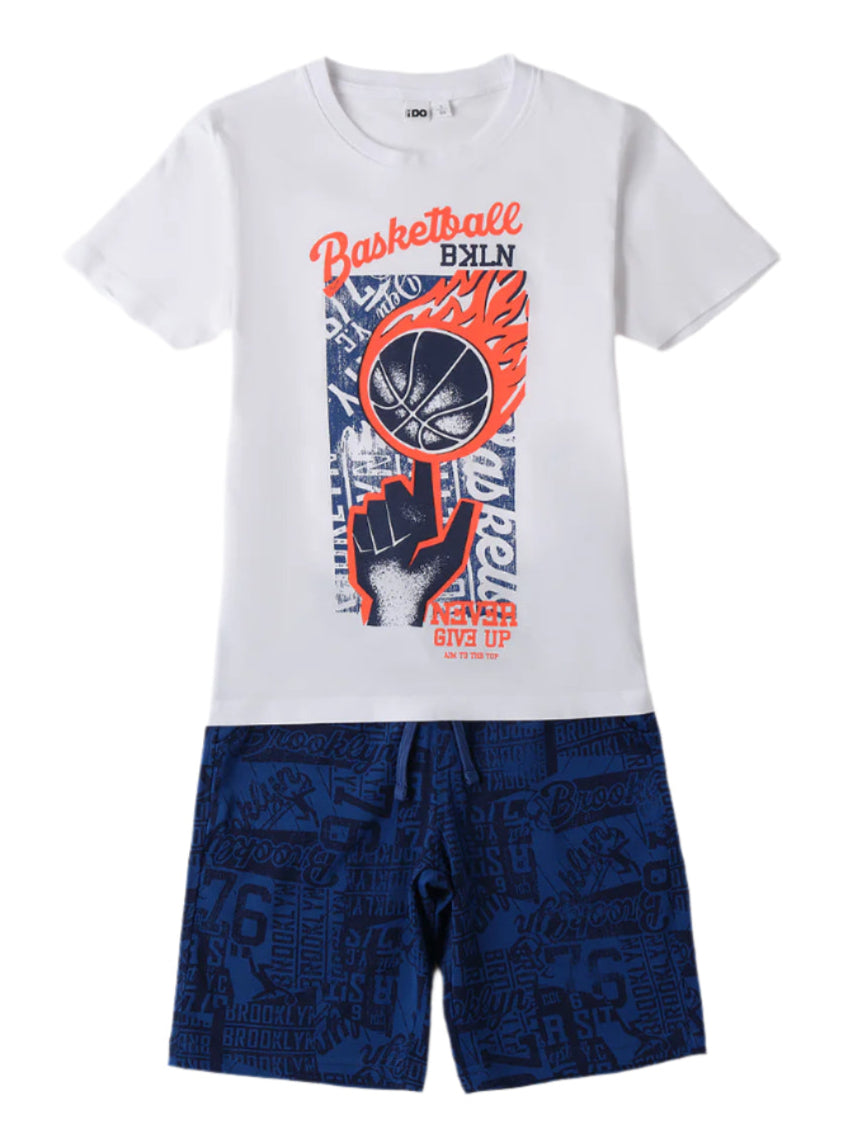 White Basket ball T-Shirt & Shorts Set