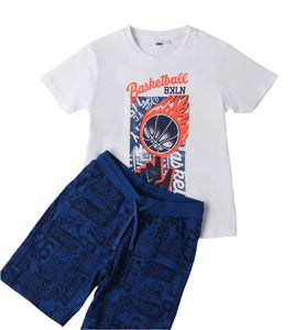 White Basket ball T-Shirt & Shorts Set