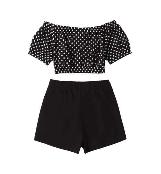 Black Polka Dot Crop-Top & Shorts Set