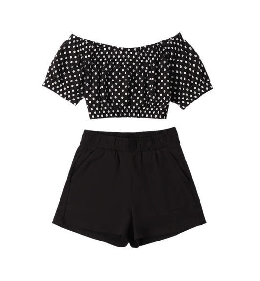 Black Polka Dot Crop-Top & Shorts Set
