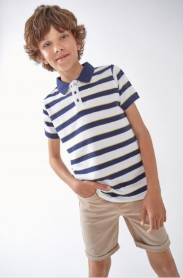 Striped navy/white/yellow polo shirt