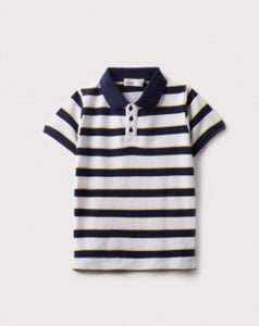 Striped navy/white/yellow polo shirt