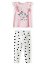 Load image into Gallery viewer, Pink t-shirt with zebra print &amp; white polka dot leggings
