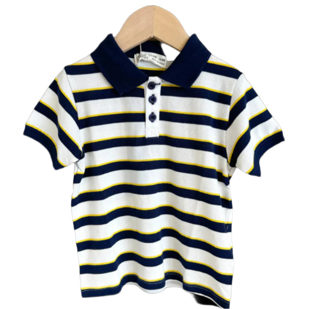 Blue, white & yellow Striped polo shirt