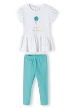 Load image into Gallery viewer, White ice-cream Shirt with Teal Leggings
