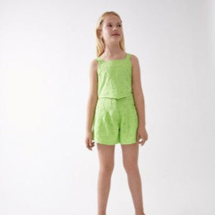 Neon Green Embroidered Shorts