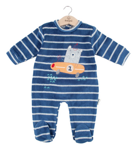 Blue striped bear romper