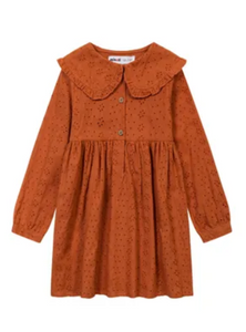 Long sleeve mustard embroidered dress