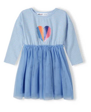 Load image into Gallery viewer, Long sleeve blue striped heart dress with tule
