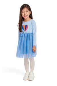 Long sleeve blue striped heart dress with tule