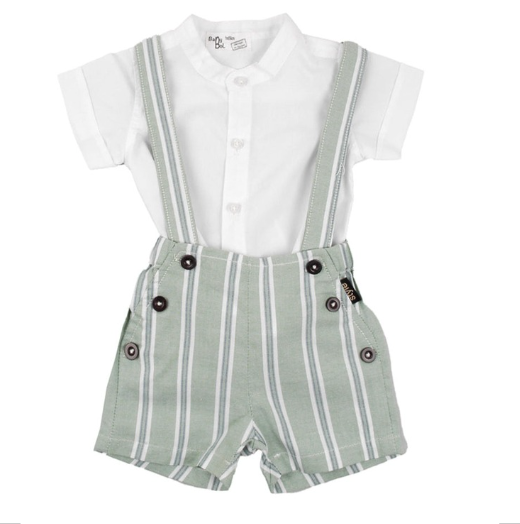 Stylish Striped Green Dungaree 2 pc Set