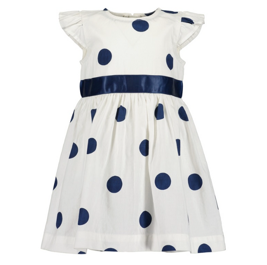 White Dress with Big Blue Polka Dots