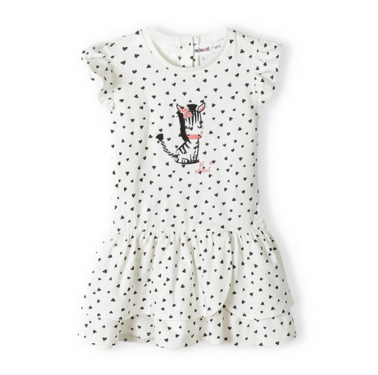 White Dress with hearts & zebra embroidery