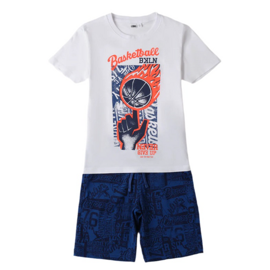 White Basket ball T-Shirt & Shorts Set