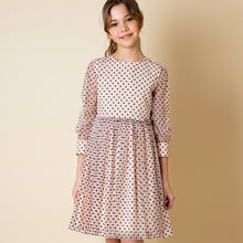 Load image into Gallery viewer, Peach tulle dress with black polka dots

