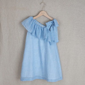 Blue cotton dress with frill